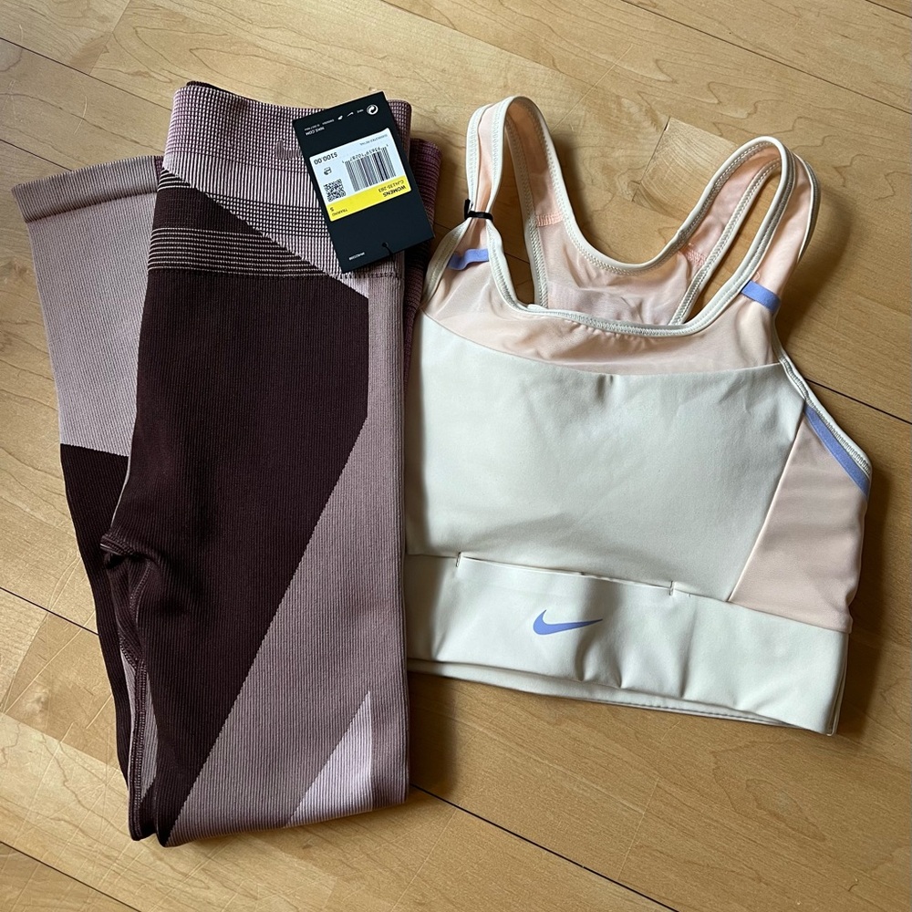 Nike set Sculpt Lux high rise legging and Nike Swoosh bra Sz S NWT